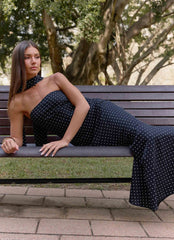 Under The Pagoda Maxi Dress - Black Polkadot