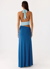 Saresther Halter Neck Maxi Dress - Blue