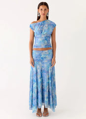 Liana Asymmetrical Top - Aqua Paisley