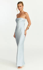 Zaya Midi Dress - Strapless Satin Slip Dress in Pale Blue