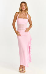 Almarie Midi Dress - Halter Neck Mesh Dress in Pink