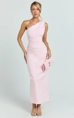 Karlie Midi Dress - One Shoulder Fitted Dress in Pink