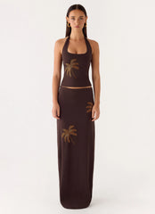 Brienne Beaded Halter Top - Chocolate